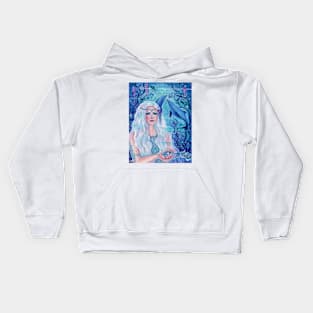 Pearl mermaid with dolphins by Renee Lavoie Kids Hoodie